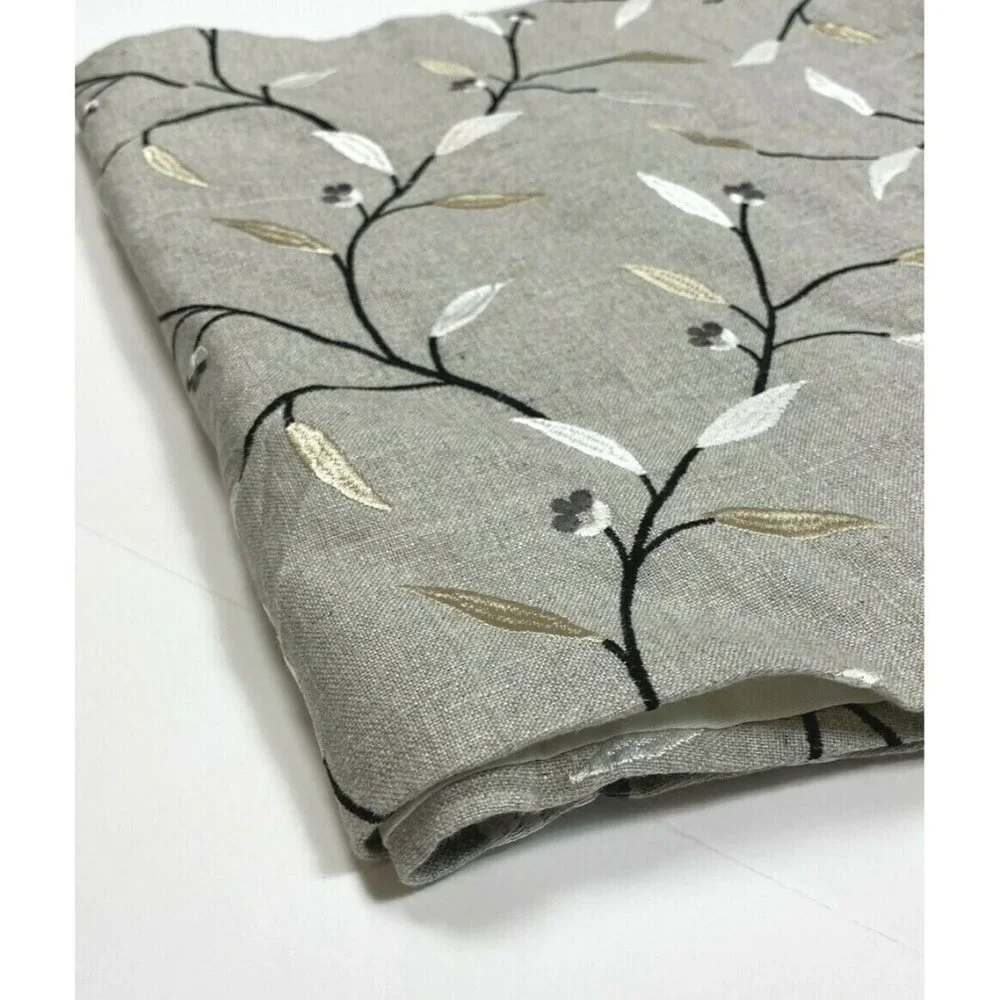 1 Handmade Custom Gray Valance Curtain Embroidered Floral Linen Luxury Window
